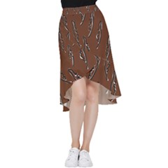 Feather Leaf Pattern Print Frill Hi Low Chiffon Skirt by Cemarart