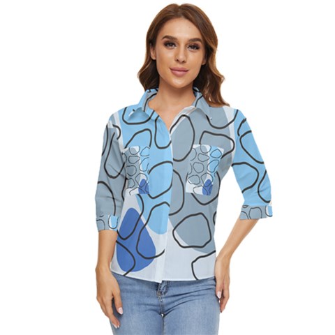 Boho Blue Deep Blue Artwork Women s Quarter Sleeve Pocket Shirt by Cemarart