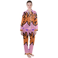 Doodle Flower Sparkles Orange Pink Women s Long Sleeve Satin Pajamas Set	 by Cemarart