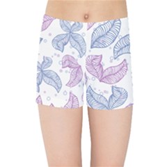Leaves Line Art Background Kids  Sports Shorts by Cemarart