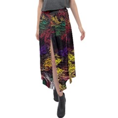 Abstract Painting Colorful Velour Split Maxi Skirt by Cemarart