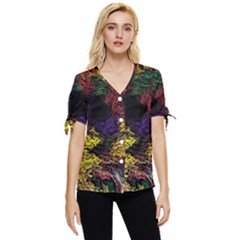 Abstract Painting Colorful Bow Sleeve Button Up Top by Cemarart
