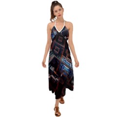 Fractal Cube 3d Art Nightmare Abstract Halter Tie Back Dress  by Cemarart