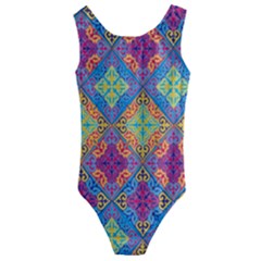 Colorful Flora Flora Kazakh Pattern Kids  Cut-out Back One Piece Swimsuit by Cemarart