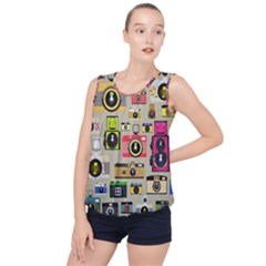 Retro Camera Pattern Graph Bubble Hem Chiffon Tank Top by Bedest