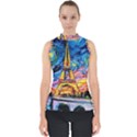Eiffel Tower Starry Night Print Van Gogh Mock Neck Shell Top View1