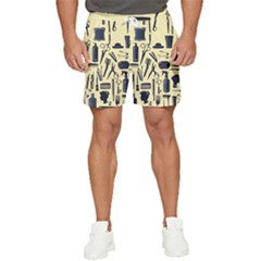Elegant Hairdresser Pattern Cream Men s Runner Shorts by TetiBright
