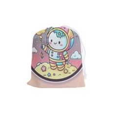 Boy Astronaut Cotton Candy Childhood Fantasy Tale Literature Planet Universe Kawaii Nature Cute Clou Drawstring Pouch (medium) by Maspions