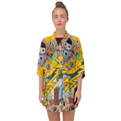Astronaut Moon Monsters Spaceship Universe Space Cosmos Half Sleeve Chiffon Kimono by Maspions