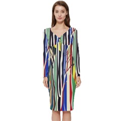 Abstract Trees Colorful Artwork Woods Forest Nature Artistic Long Sleeve V-neck Bodycon Dress  by Grandong