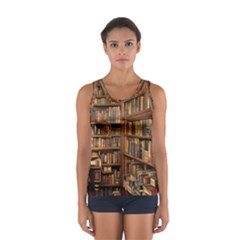 Room Interior Library Books Bookshelves Reading Literature Study Fiction Old Manor Book Nook Reading Sport Tank Top  by Grandong