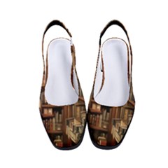 Room Interior Library Books Bookshelves Reading Literature Study Fiction Old Manor Book Nook Reading Women s Classic Slingback Heels by Grandong
