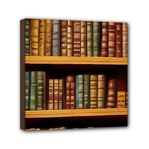 Room Interior Library Books Bookshelves Reading Literature Study Fiction Old Manor Book Nook Reading Mini Canvas 6  X 6  (stretched) by Grandong