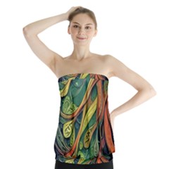 Outdoors Night Setting Scene Forest Woods Light Moonlight Nature Wilderness Leaves Branches Abstract Strapless Top by Grandong