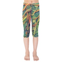 Outdoors Night Setting Scene Forest Woods Light Moonlight Nature Wilderness Leaves Branches Abstract Kids  Capri Leggings  by Grandong