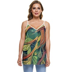 Outdoors Night Setting Scene Forest Woods Light Moonlight Nature Wilderness Leaves Branches Abstract Casual Spaghetti Strap Chiffon Top by Grandong