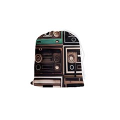 Retro Electronics Old Antiques Texture Wallpaper Vintage Cassette Tapes Retrospective Drawstring Pouch (small) by Grandong