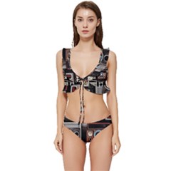 Retro Cameras Old Vintage Antique Technology Wallpaper Retrospective Low Cut Ruffle Edge Bikini Set by Grandong