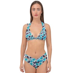 Leaves Monstera Pattern Nature Blue Purple Mauve Flora Double Strap Halter Bikini Set by Maspions