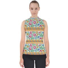 Flower Pattern Art Vintage Blooming Blossom Botanical Nature Famous Mock Neck Shell Top by Maspions