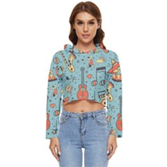 Seamless Pattern Musical Instruments Notes Headphones Player Women s Lightweight Cropped Hoodie by Apen