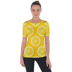 Lemon Fruits Slice Seamless Pattern Shoulder Cut Out Short Sleeve Top by Apen