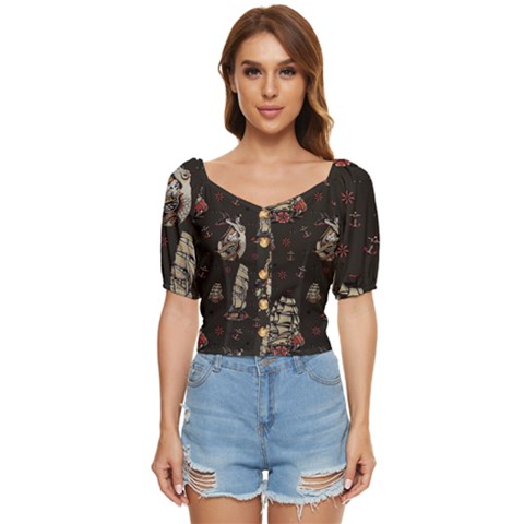 Vintage Tattoos Nautical Button Up Blouse by Apen