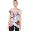 Seamless Pattern Coconut Piece Palm Leaves With Pink Hibiscus Lace Front Dolly Top View1