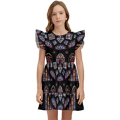 Chartres Cathedral Notre Dame De Paris Stained Glass Kids  Winged Sleeve Dress by Maspions