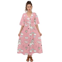 Cute Unicorn Seamless Pattern Kimono Sleeve Boho Dress by Apen
