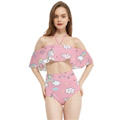 Cute Unicorn Seamless Pattern Halter Flowy Bikini Set  by Apen