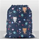 Cute Astronaut Cat With Star Galaxy Elements Seamless Pattern Drawstring Bag (Small) View2