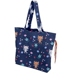 Cute Astronaut Cat With Star Galaxy Elements Seamless Pattern Drawstring Tote Bag by Apen