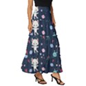 Cute Astronaut Cat With Star Galaxy Elements Seamless Pattern Tiered Ruffle Maxi Skirt View3