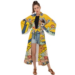 Astronaut Moon Monsters Spaceship Universe Space Cosmos Maxi Kimono by Maspions