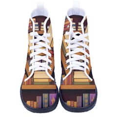 Book Nook Books Bookshelves Comfortable Cozy Literature Library Study Reading Room Fiction Entertain Kid s High-top Canvas Sneakers by Maspions