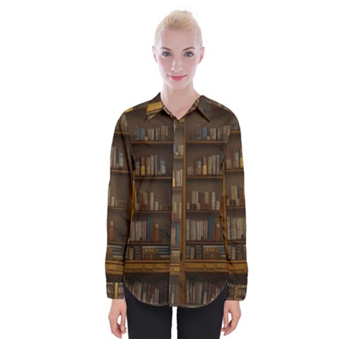 Books Book Shelf Shelves Knowledge Book Cover Gothic Old Ornate Library Womens Long Sleeve Shirt by Maspions