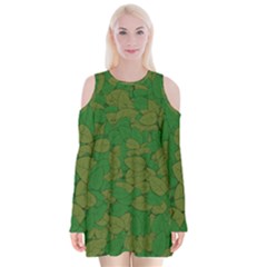 Vectors Leaves Background Plant Velvet Long Sleeve Shoulder Cutout Dress by Askadina