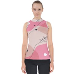 Pink Pattern Line Art Texture Minimalist Design Mock Neck Shell Top by Maspions