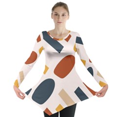 Boho Bohemian Style Design Minimalist Aesthetic Pattern Art Shapes Lines Long Sleeve Tunic  by Maspions