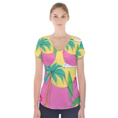 Ocean Watermelon Vibes Summer Surfing Sea Fruits Organic Fresh Beach Nature Short Sleeve Front Detail Top by Maspions