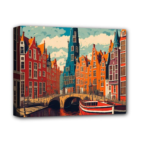 London England Bridge Europe Buildings Architecture Vintage Retro Town City Deluxe Canvas 14  X 11  (stretched) by Maspions