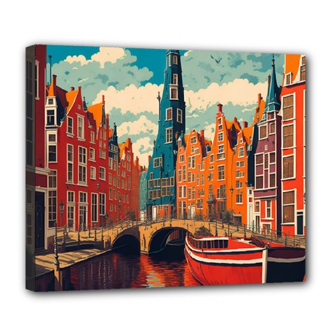 London England Bridge Europe Buildings Architecture Vintage Retro Town City Deluxe Canvas 24  X 20  (stretched) by Maspions