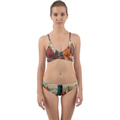 London England Bridge Europe Buildings Architecture Vintage Retro Town City Wrap Around Bikini Set by Maspions