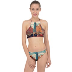 London England Bridge Europe Buildings Architecture Vintage Retro Town City Halter Bikini Set by Maspions