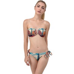 London England Bridge Europe Buildings Architecture Vintage Retro Town City Twist Bandeau Bikini Set by Maspions