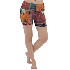 London England Bridge Europe Buildings Architecture Vintage Retro Town City Lightweight Velour Yoga Shorts by Maspions