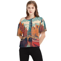 London England Bridge Europe Buildings Architecture Vintage Retro Town City One Shoulder Cut Out T-shirt by Maspions