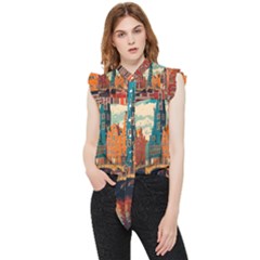 London England Bridge Europe Buildings Architecture Vintage Retro Town City Frill Detail Shirt by Maspions