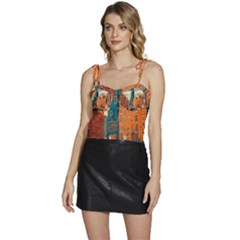 London England Bridge Europe Buildings Architecture Vintage Retro Town City Flowy Camisole Tie Up Top by Maspions